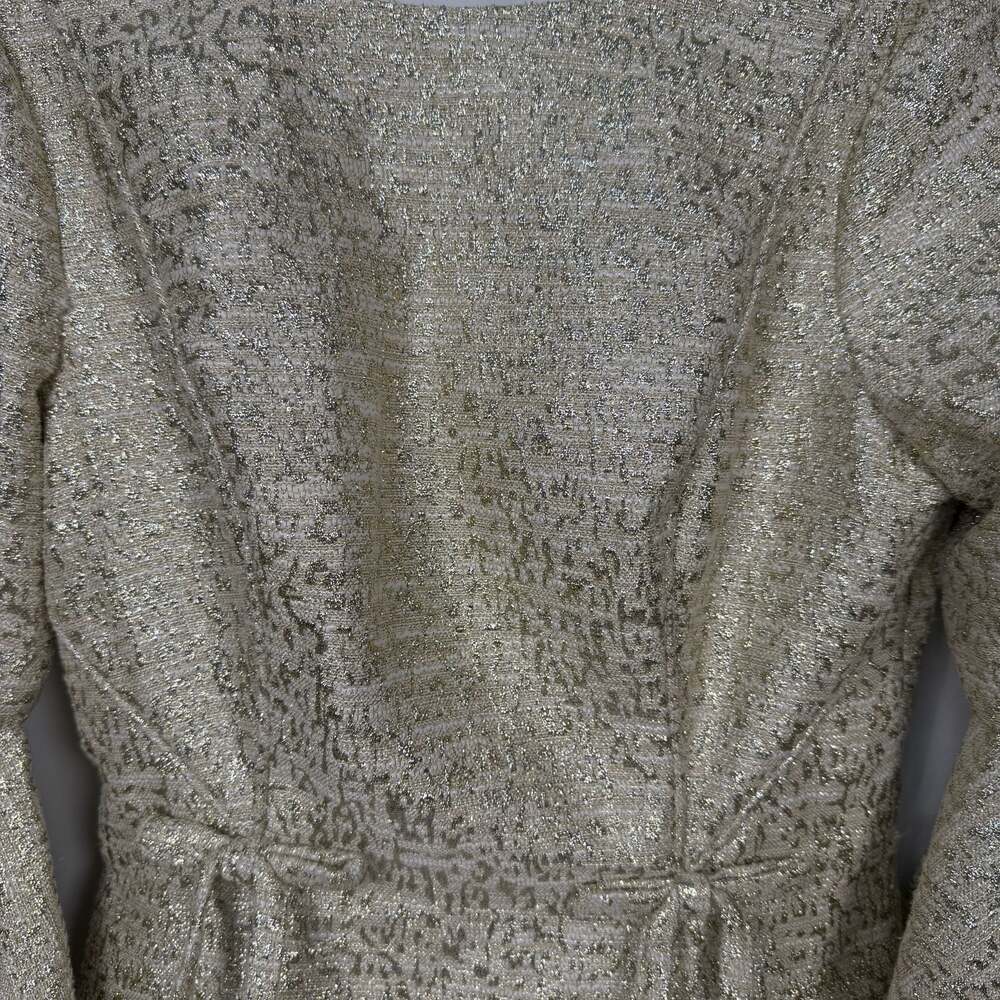 Belle Badgley Mischka Gold Metallic Bell Sleeve Jacquard Mini Dress - Picture 4 of 11